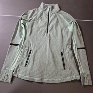 Lululemon race with grace mint blue black stripe long sleeve quarter zip size 12